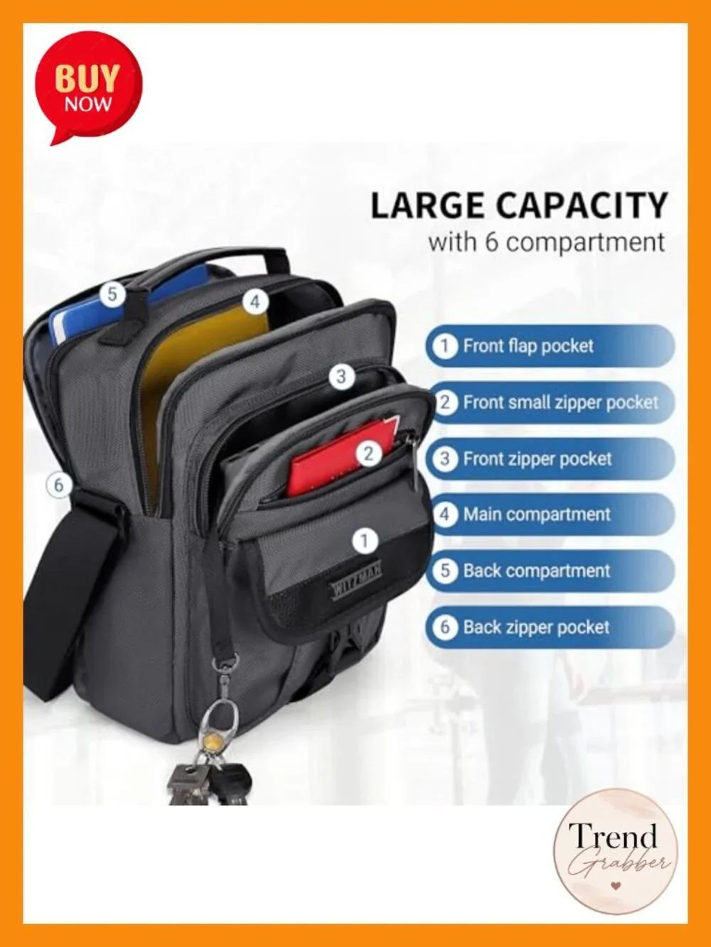 Men's Crossbody Sling Bag Water-Resistant Nylon Travel Messenger with